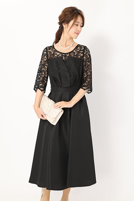 黒の袖付きビスチェ風ロングドレスの商品画像2