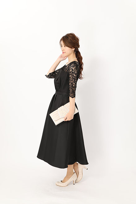 黒の袖付きビスチェ風ロングドレスの商品画像3