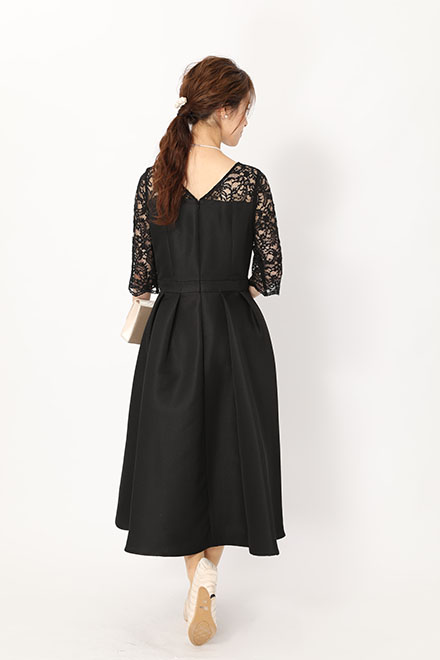 黒の袖付きビスチェ風ロングドレスの商品画像4