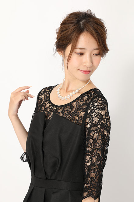 黒の袖付きビスチェ風ロングドレスの商品画像5