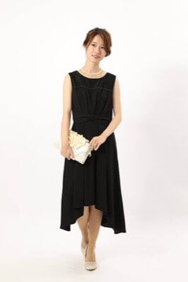 黒のウエストリボン切り替えドレスのレンタルドレス