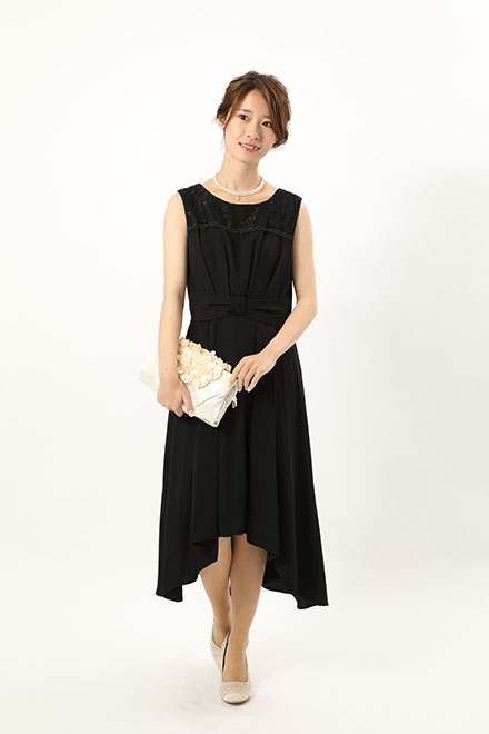 黒のウエストリボン切り替えドレスの商品画像1