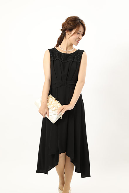 黒のウエストリボン切り替えドレスの商品画像2