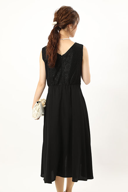 黒のウエストリボン切り替えドレスの商品画像4