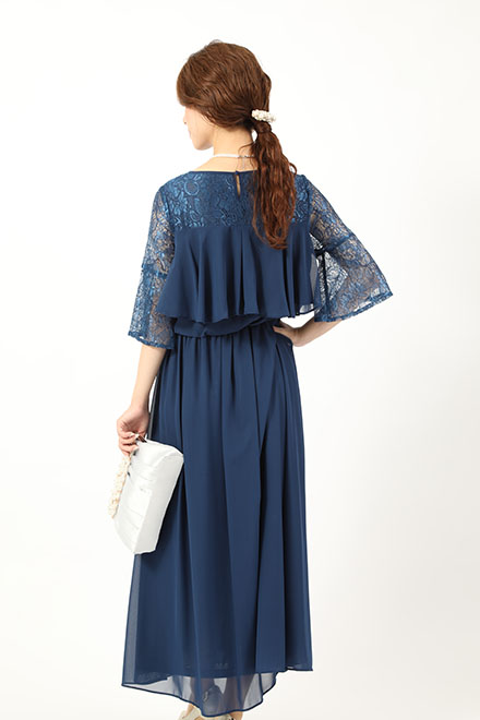 ブルーのレース袖ロングドレスの商品画像4