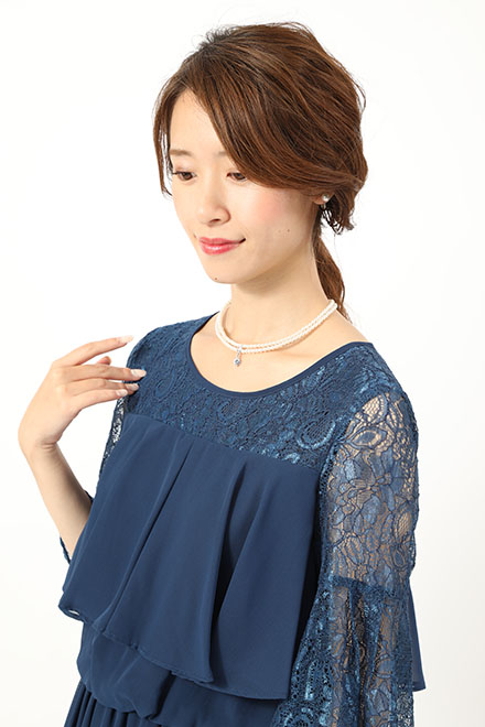 ブルーのレース袖ロングドレスの商品画像5