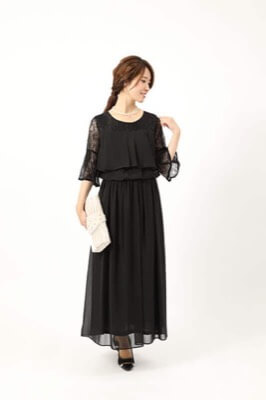 黒のレース袖ロングドレスのレンタルドレス
