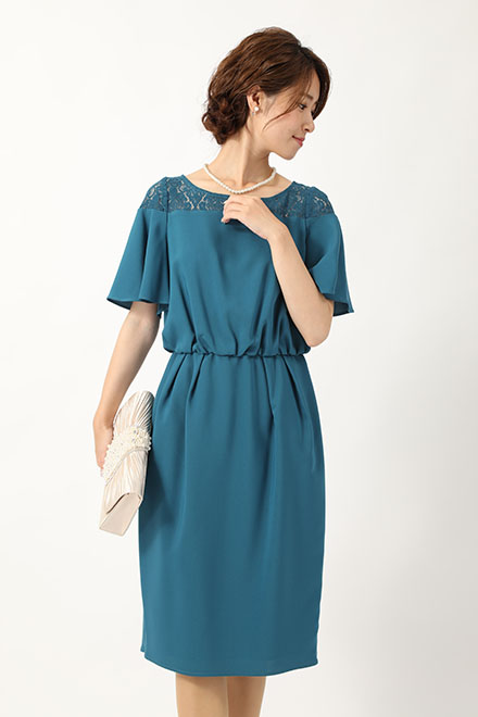 グリーンのフレアスリーブタイトスカートドレスの商品画像2