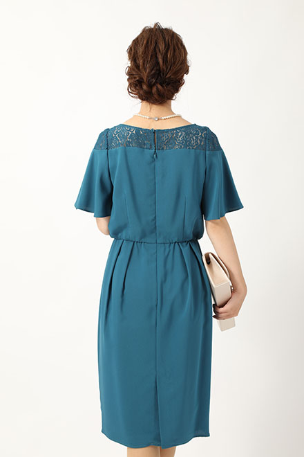 グリーンのフレアスリーブタイトスカートドレスの商品画像4