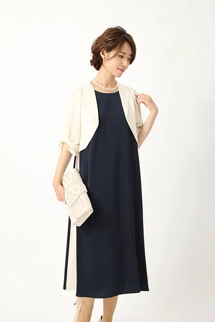 ネイビーバイカラーシンプルロングドレス Ashill M 結婚式パーティーのレンタルドレスはリリアージュ