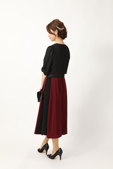 ワインレッドバイカラーシンプルロングドレスの商品画像7