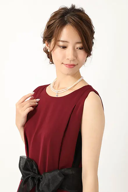 ワインレッドバイカラーシンプルロングドレス Ashill M 結婚式パーティーのレンタルドレスはリリアージュ