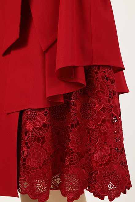 赤のウエストリボン付きアシンメトリーレースドレスの商品画像9