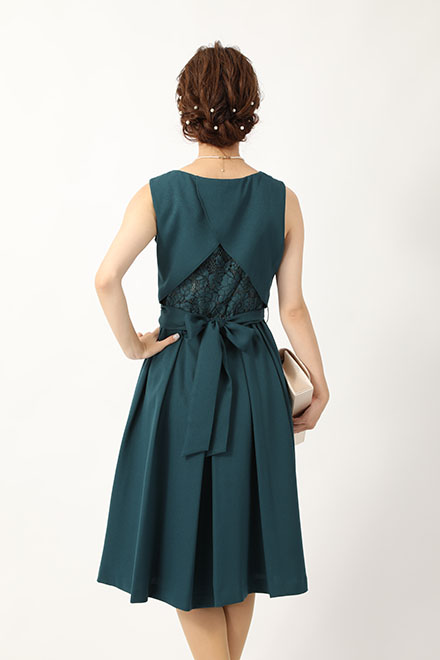 グリーンのウエストリボンクロスドレスの商品画像4