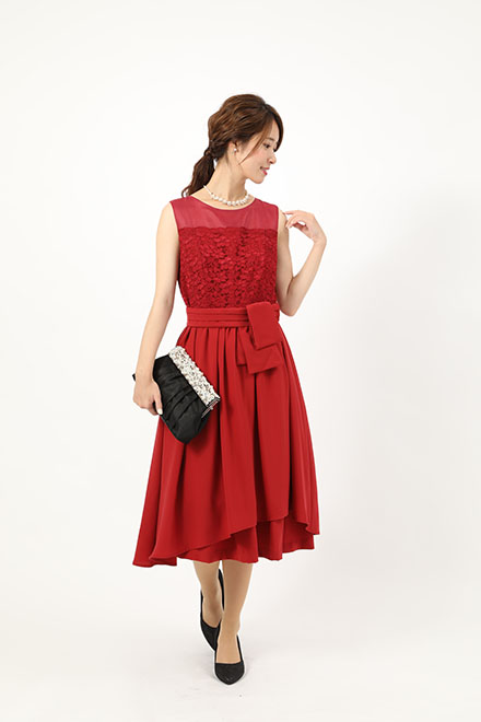 赤のパニエ付きＡラインドレスの商品画像1