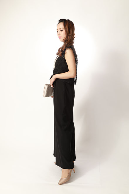 黒のレーストップス付パンツドレスの商品画像3