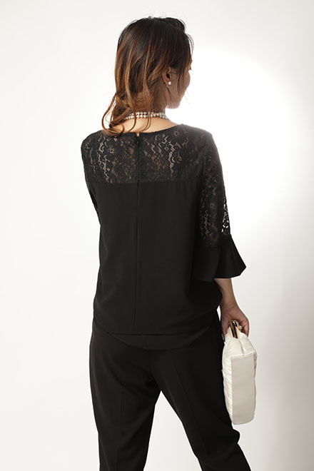 黒のフレアスリーブセットアップパンツドレスの商品画像4