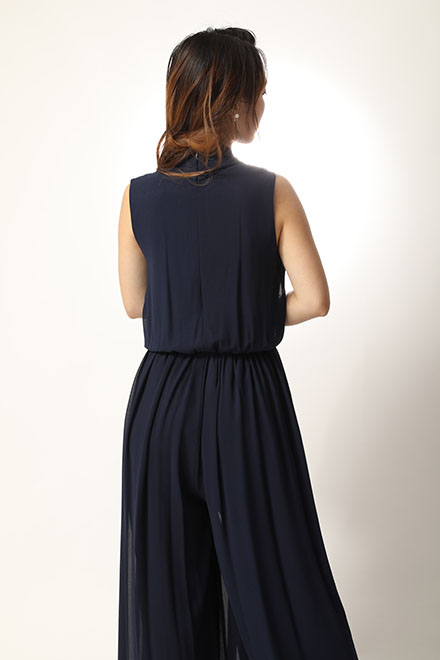 ネイビーのシフォンロングパンツドレスの商品画像4