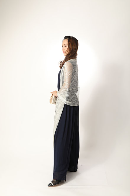 ネイビーのシフォンロングパンツドレスの商品画像7