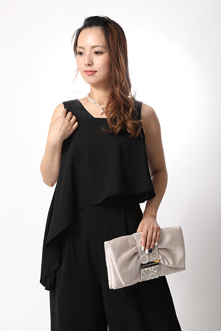 黒のアシンメトリートップス付パンツドレスの商品画像2