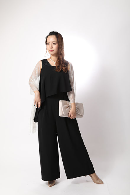 黒のアシンメトリートップス付パンツドレスの商品画像5