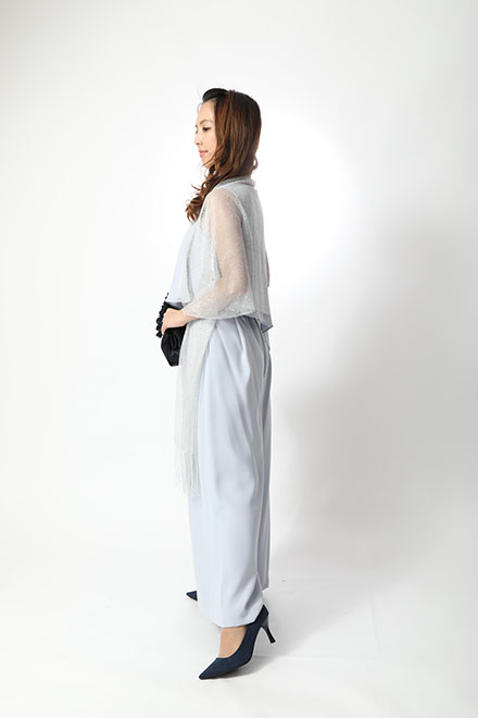 サックスブルーのアシンメトリートップス付パンツドレスの商品画像7