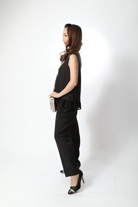 黒の裾シフォントップス付きパンツドレスの商品画像3