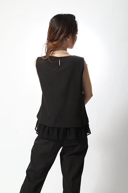 黒の裾シフォントップス付きパンツドレスの商品画像4