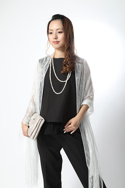 黒の裾シフォントップス付きパンツドレスの商品画像6