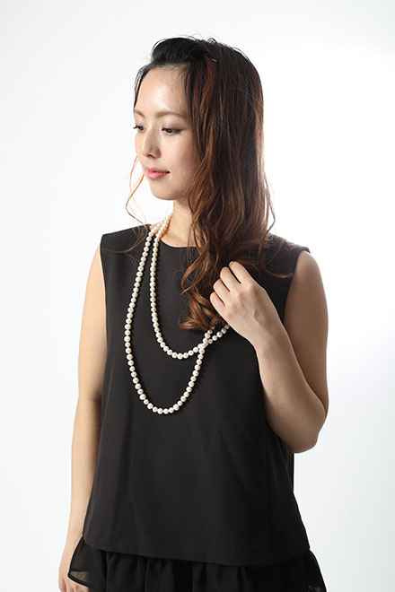 黒の裾シフォントップス付きパンツドレスの商品画像8