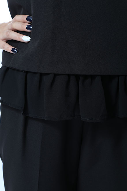 黒の裾シフォントップス付きパンツドレスの商品画像9