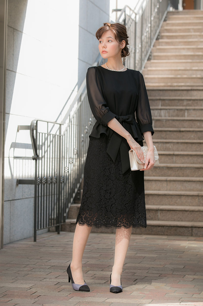 黒の袖付き2WAYスカートセットドレスの商品画像1