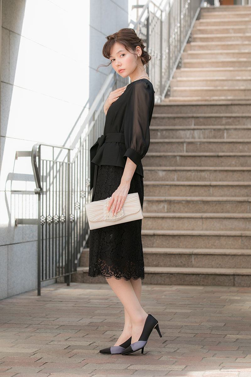 黒の袖付き2WAYスカートセットドレスの商品画像3