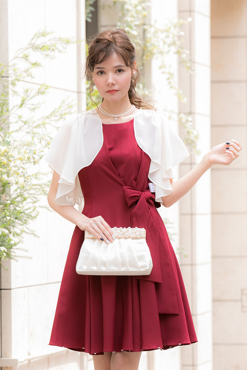 ワインレッドのサイドリボンドレスの商品画像2