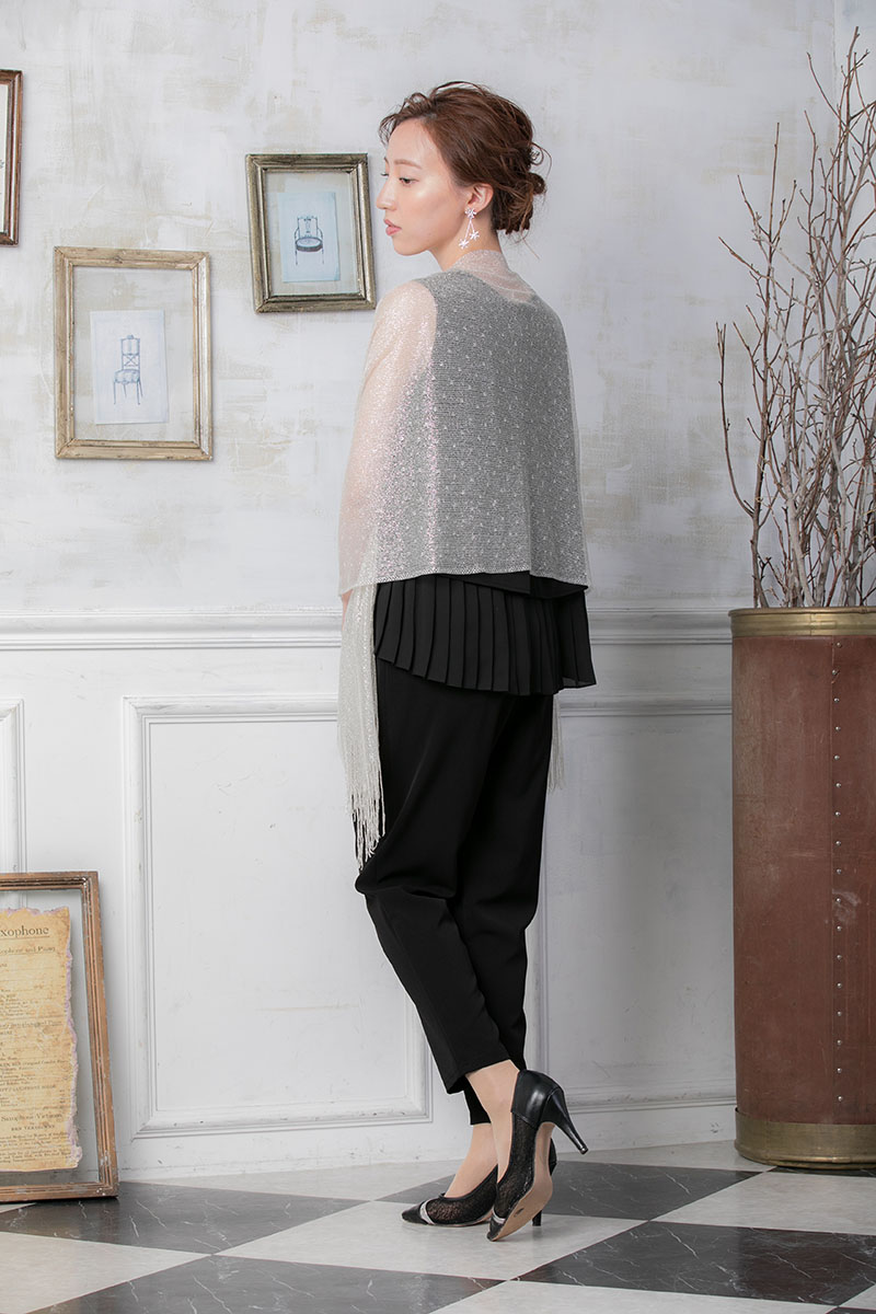 黒のバックプリーツトップス付きパンツドレスの商品画像8