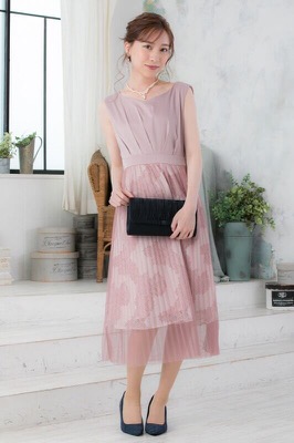 ピンクのチュールプリーツドレスのサムネイル画像