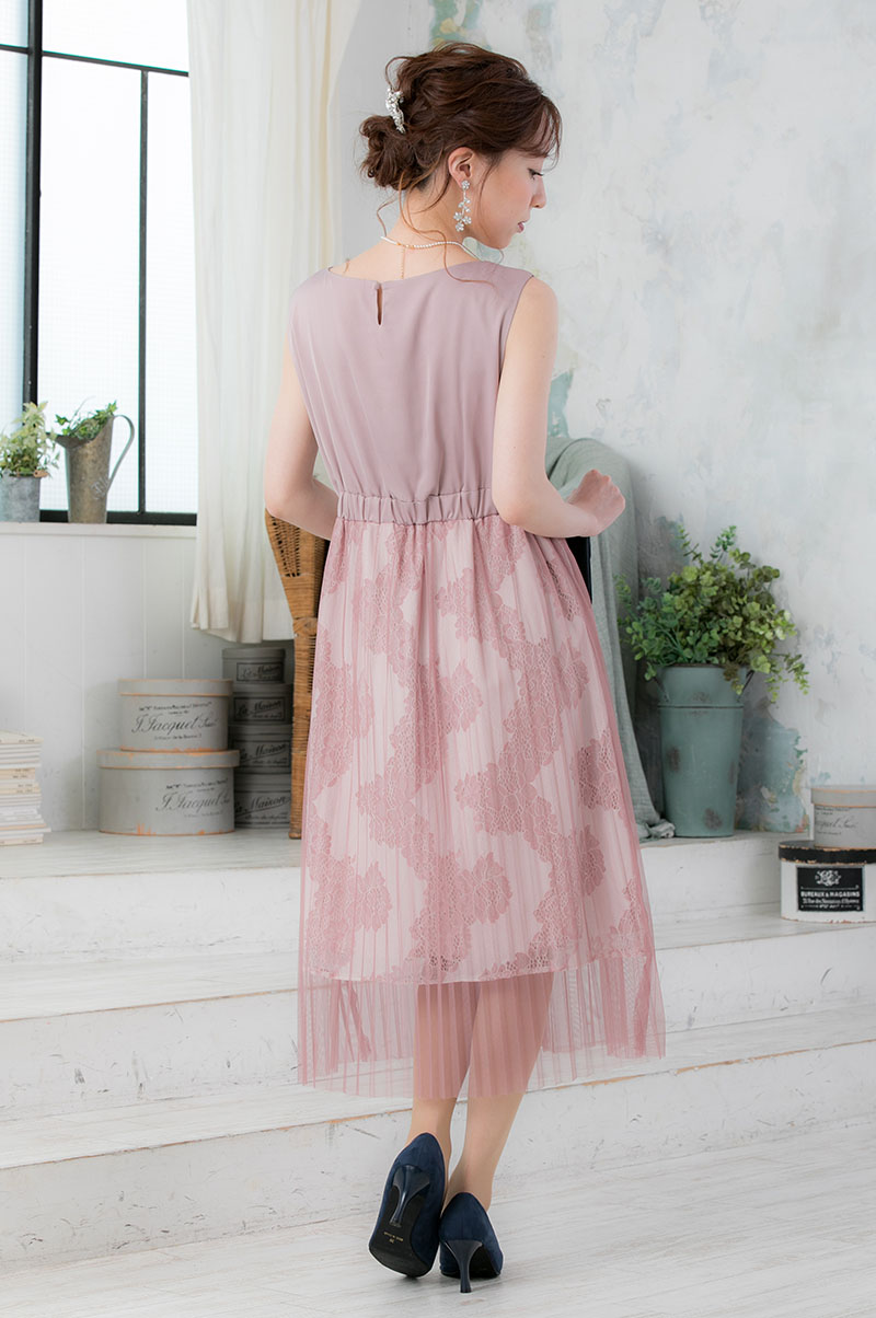 ピンクのチュールプリーツドレスの商品画像4