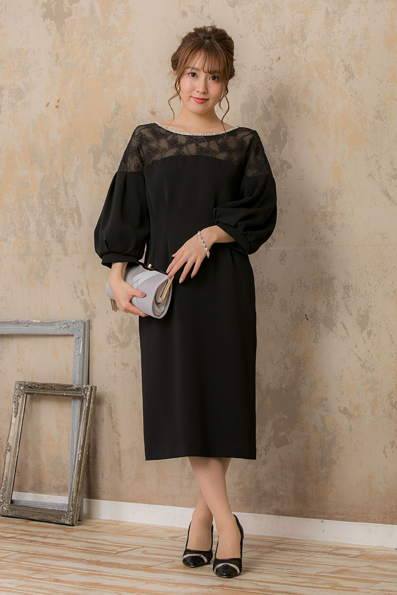 黒のバルーンスリーブドレスの商品画像1