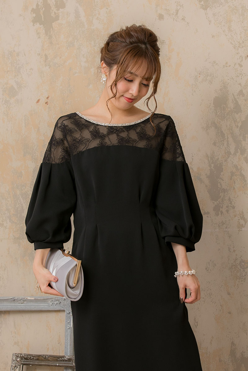 黒のバルーンスリーブドレスの商品画像2