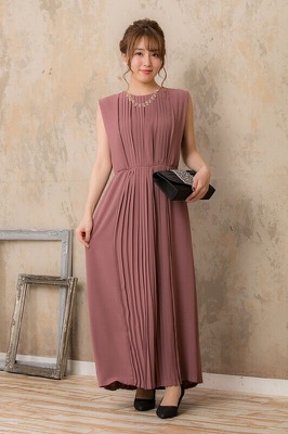 プラムピンクのIラインプリーツドレスのサムネイル画像
