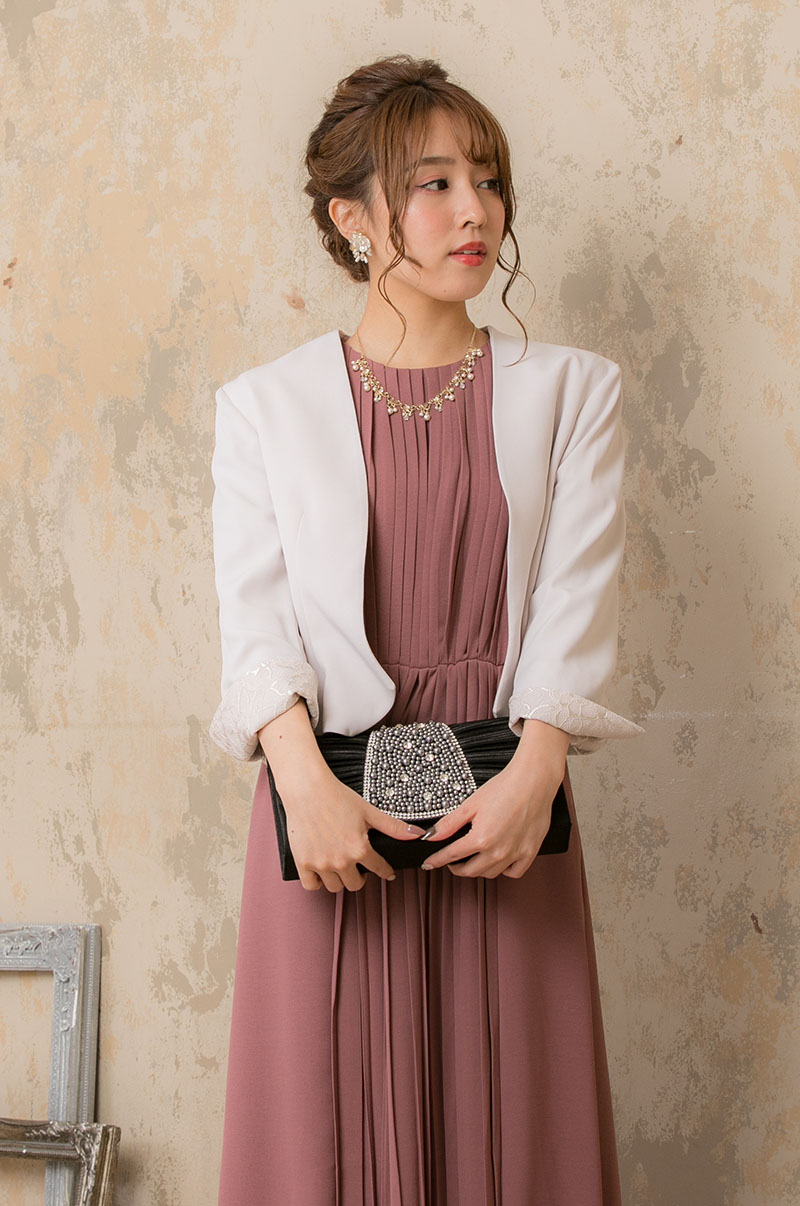 プラムピンクのIラインプリーツドレスの商品画像7