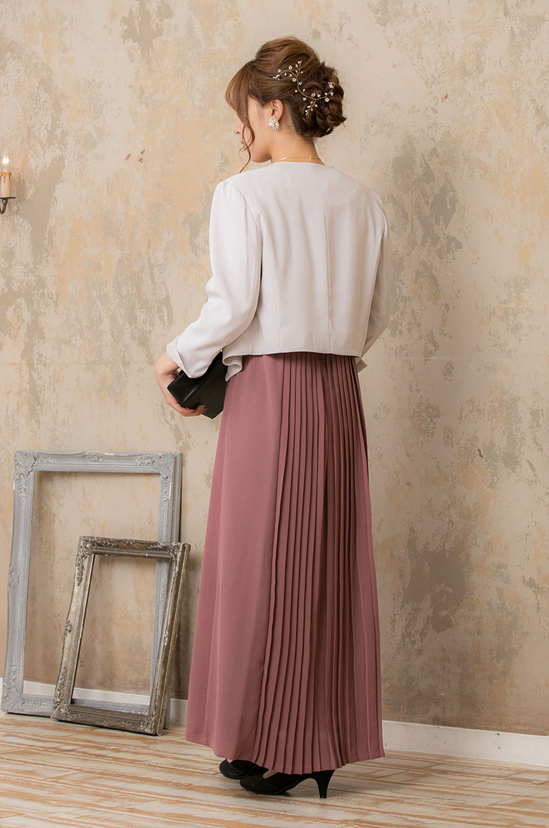 プラムピンクのIラインプリーツドレスの商品画像8