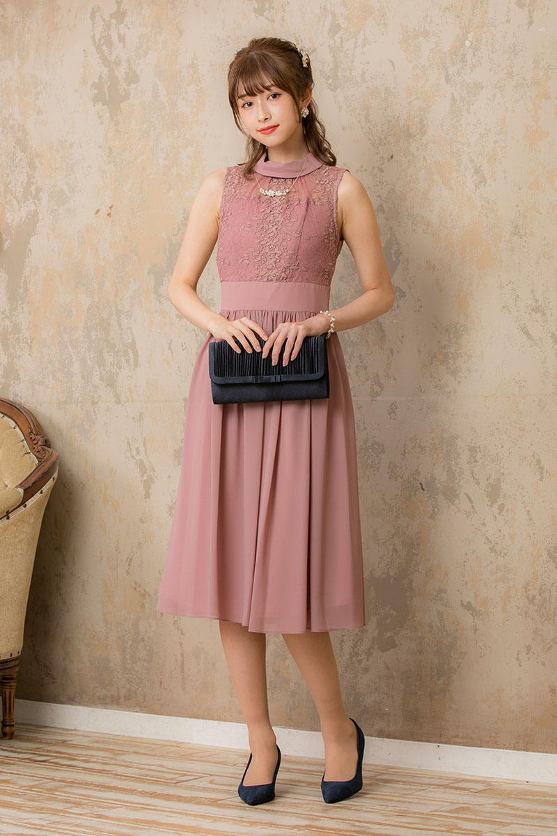 モーブピンクのロールカラードレスの商品画像1