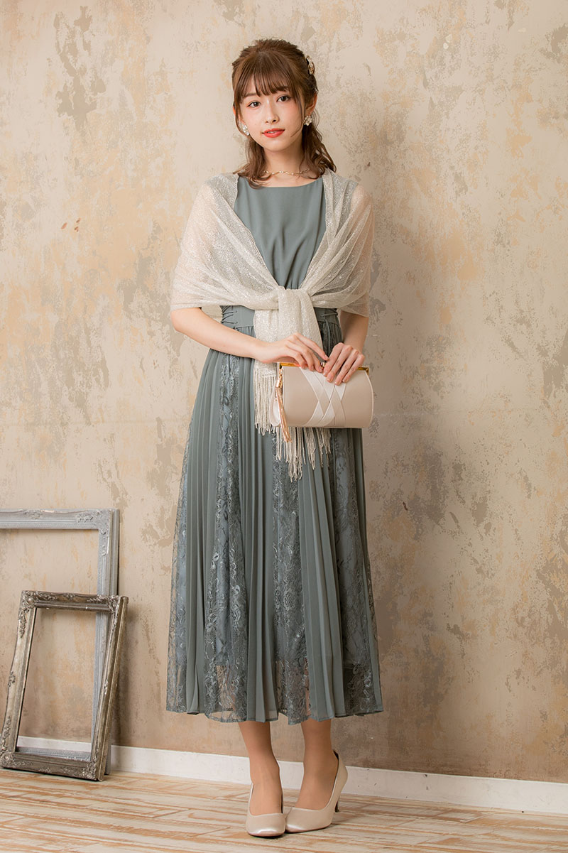 ミントグリーンのサイド編み上げレース×プリーツドレスの商品画像6