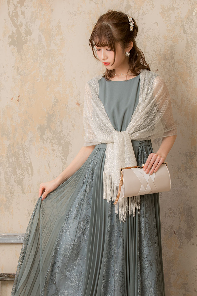 ミントグリーンのサイド編み上げレース×プリーツドレスの商品画像7