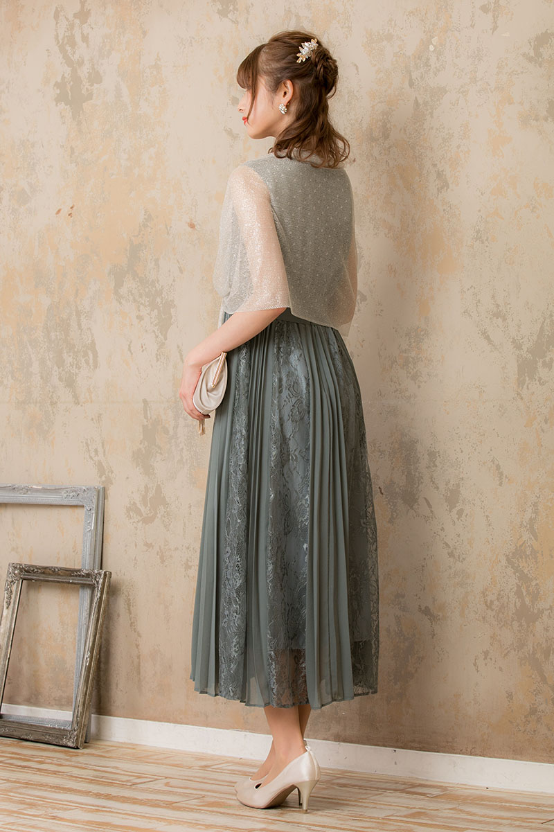 ミントグリーンのサイド編み上げレース×プリーツドレスの商品画像8