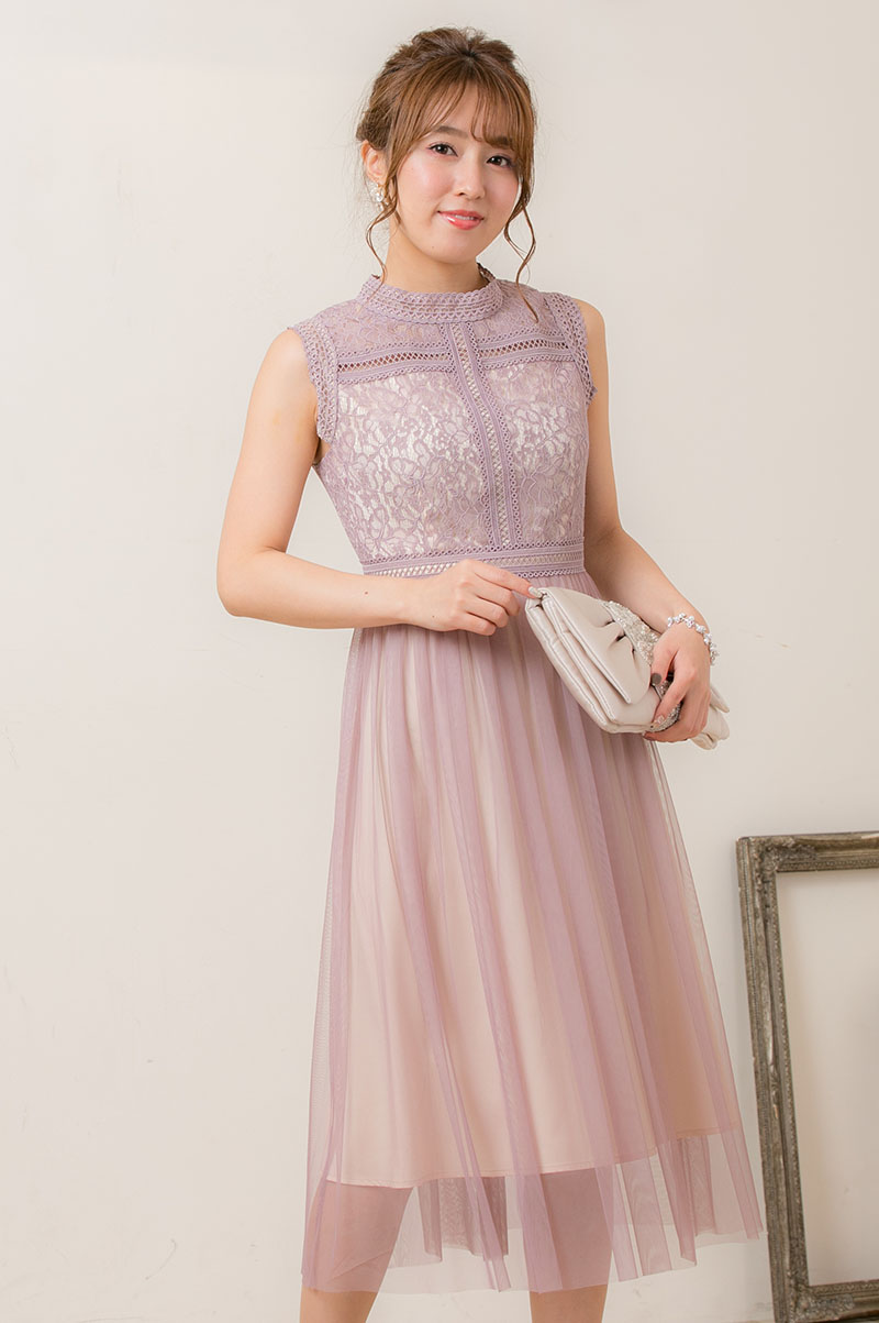 ピンク×ベージュのチュールスカートドレスの商品画像2