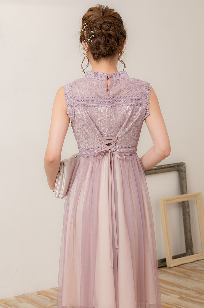 ピンク×ベージュのチュールスカートドレスの商品画像4