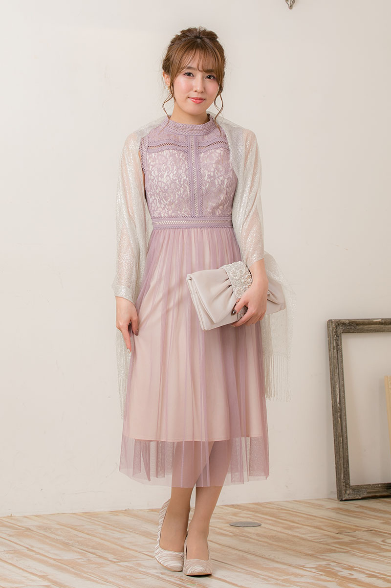 ピンク×ベージュのチュールスカートドレスの商品画像6
