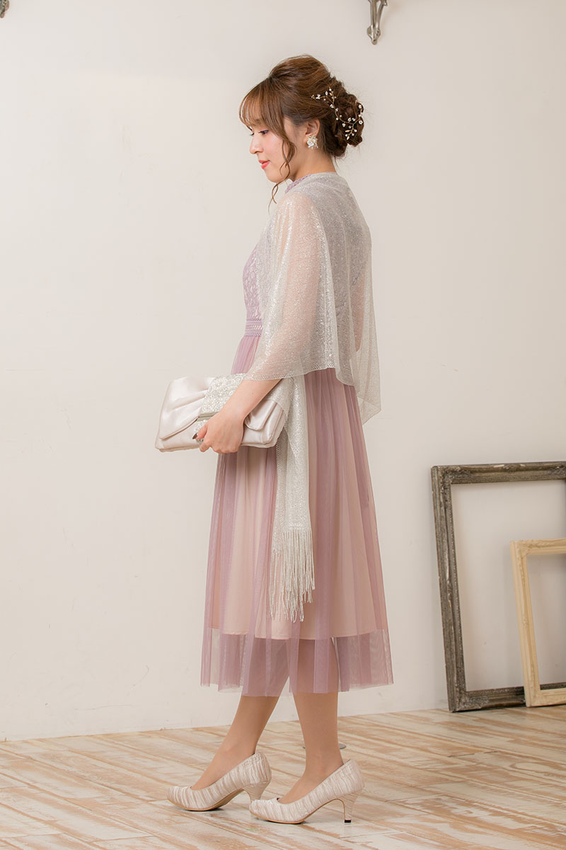 ピンク×ベージュのチュールスカートドレスの商品画像8